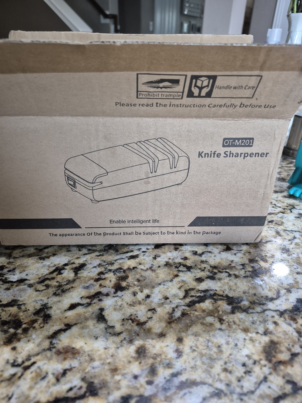 Electric Knife Sharpener OT-M201 Knife Sharpener in Brown Cardboard Packaging
